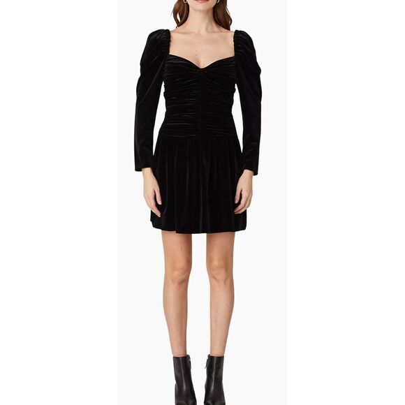 Shoshanna Mari Ruched Velvet Minidress in Black NWT Size 12 - Picture 2 of 9